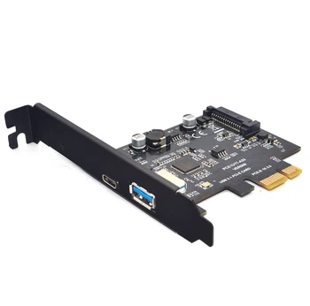 Сверхскоростной USB 3.1 Type C + USB 3.0 Плата расширения PCI-Express Riser 15pin Разъем Питания SATA PCIE X1 Адаптер ASM3142 Чипсеты