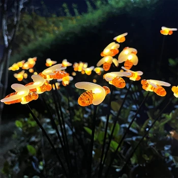 Солнечные садовые фонари-светлячки, светодиодный декор в виде качающихся светлячков для дорожки во внутреннем дворике, уличная лампа для газона с пчелами, украшение в виде бабочки