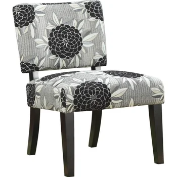 Большие цветы, черно-белый стул с акцентом, кресло для отдыха, легкая роскошь и современность, удобный, Спальня, гостиная
