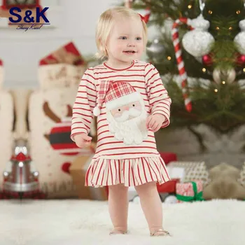 2020 Рождественский подарок для девочек, платья для девочек, полосатые платья для девочек, костюм с принтом Санта-Клауса, одежда для маленьких девочек XQ-196