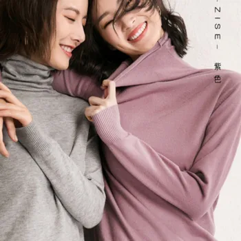 Женские пуловеры 2023, водолазка, однотонные приталенные Корейские рубашки, осенне-зимний повседневный джемпер, вязаная одежда, бежевый свитер