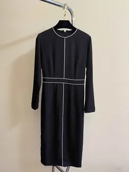 Новое платье контрастного черно-белого цвета с минималистичным темпераментом и объемными ручными окантовками