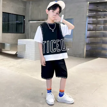 Новое поступление, комплекты летней повседневной одежды для мальчиков, Корейские спортивные Детские шорты с короткими рукавами, комплект из двух предметов, модная уличная одежда
